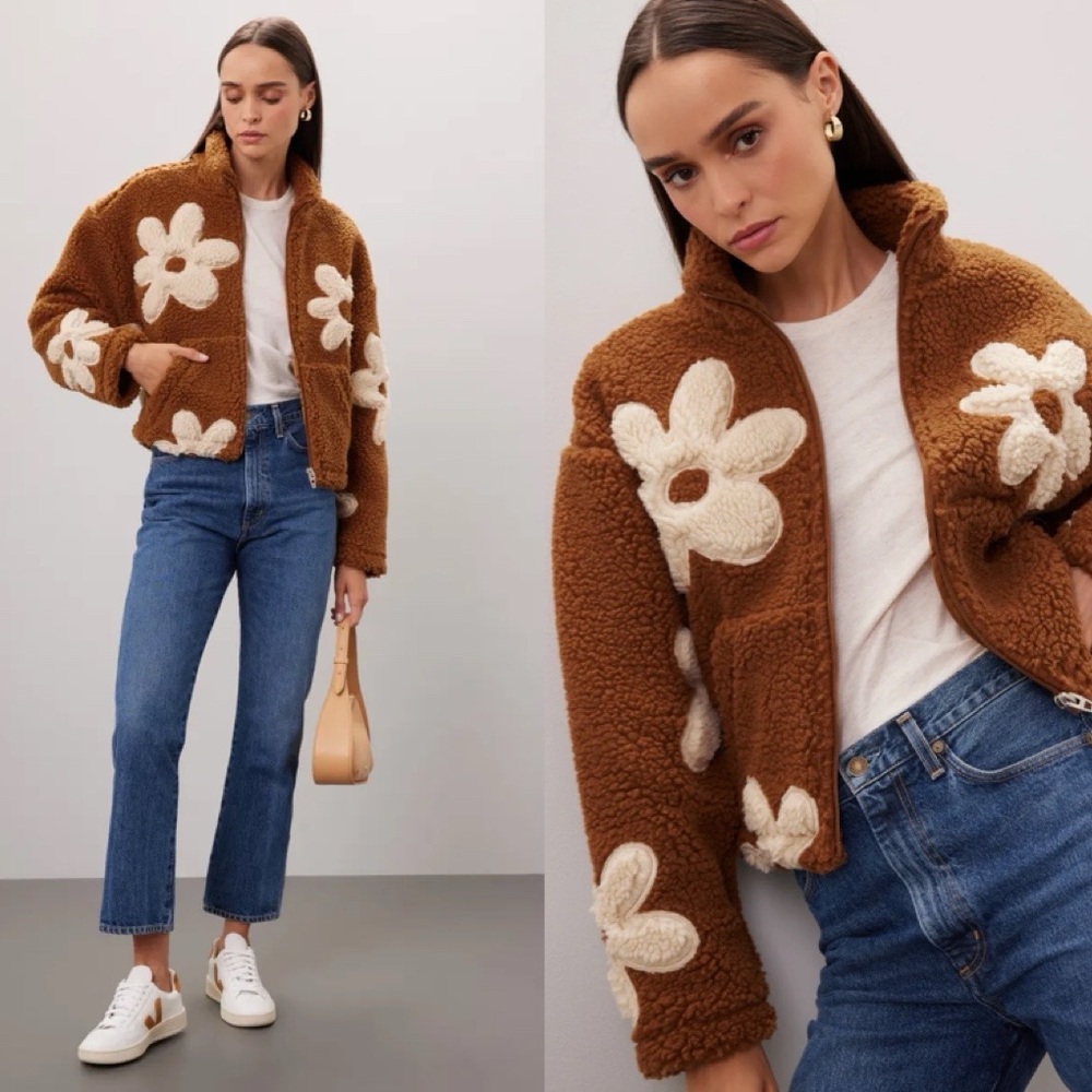 BlankNYC "Flower Child" sherpa jacket in brown floral